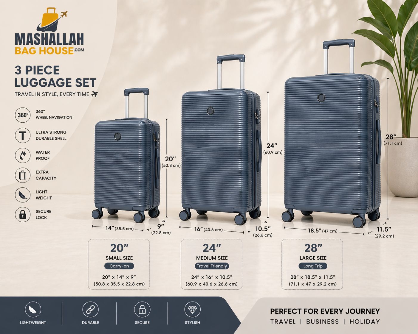 ProTravel 3-Piece Hard Shell Luggage Set – Lightweight, Durable