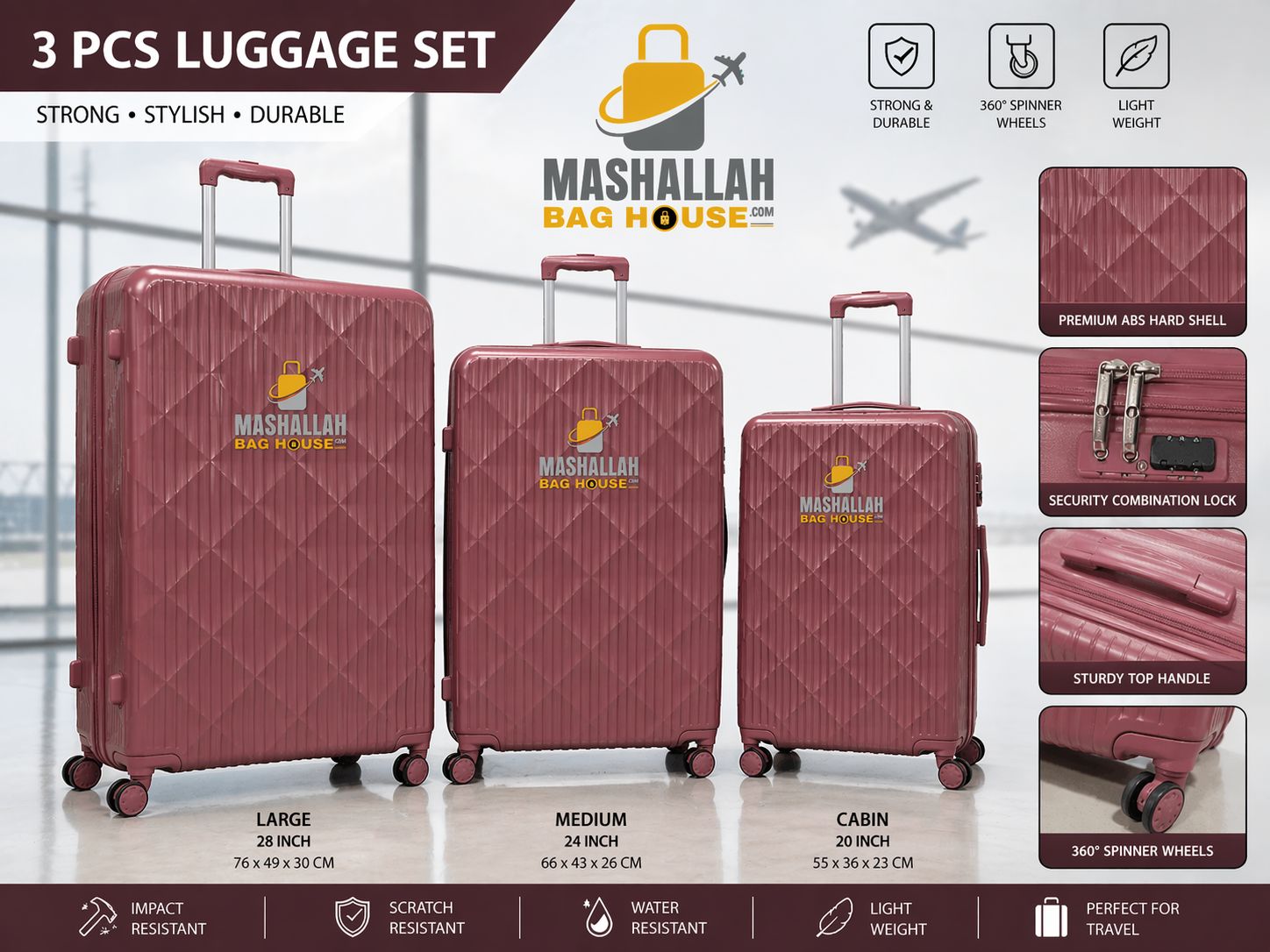Royal Glide 3-Piece ABS Luggage Set - Impact Resistant, Lightweight