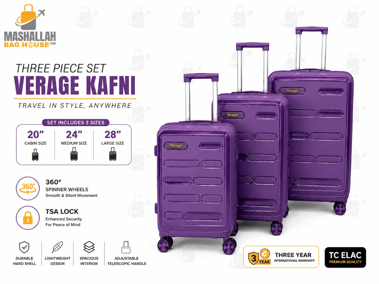 Verage Kafni Premium 3-Piece Luggage