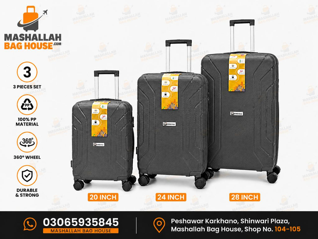 Crocodile Premium PP 3-Piece Luggage Set – Unbreakable