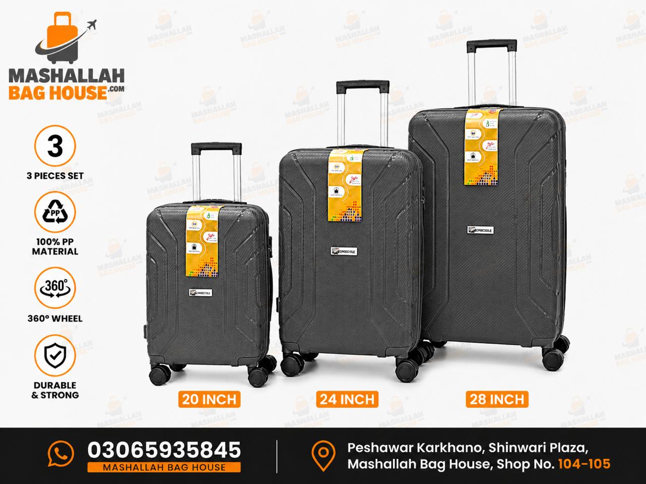 Crocodile Premium PP 3-Piece Luggage Set – Unbreakable