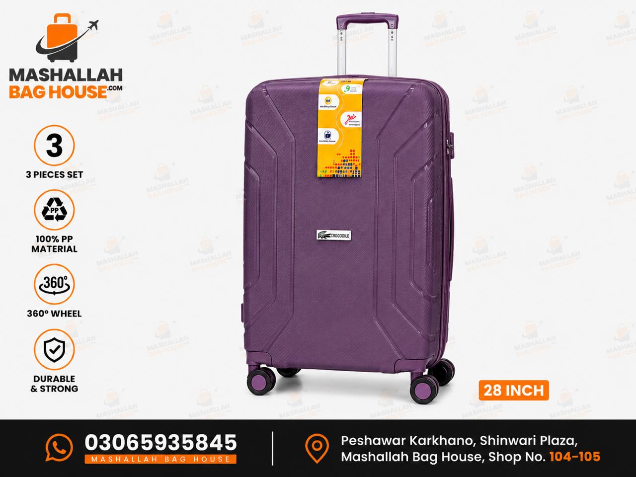 Crocodile Premium PP 3-Piece Luggage Set – Unbreakable