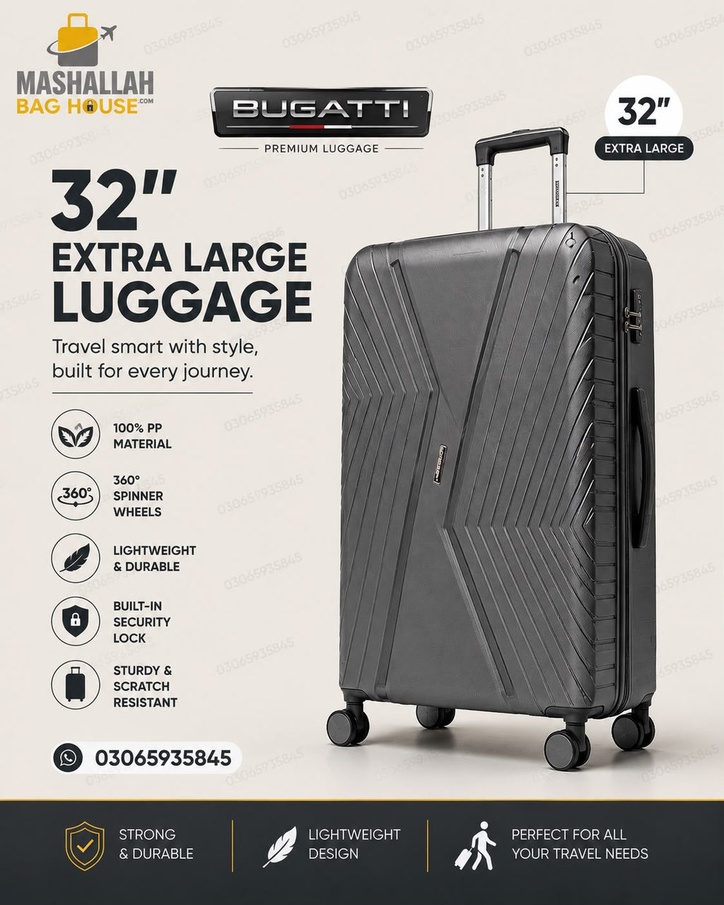 Bugatti 32-Inch Extra Large Lightweight Suitcase