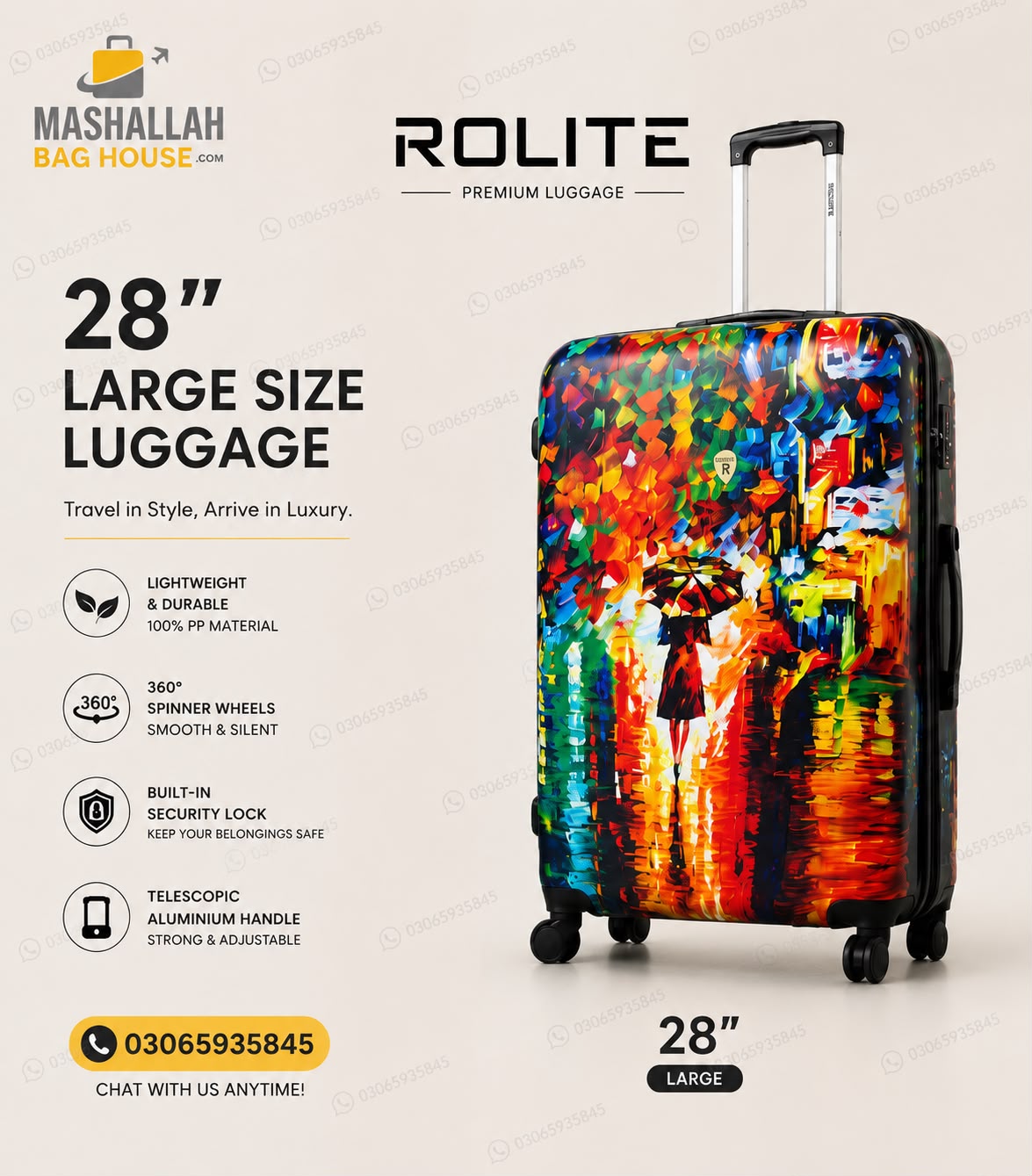 Rolite 3 Piece Printed Hard Shell Luggage Set