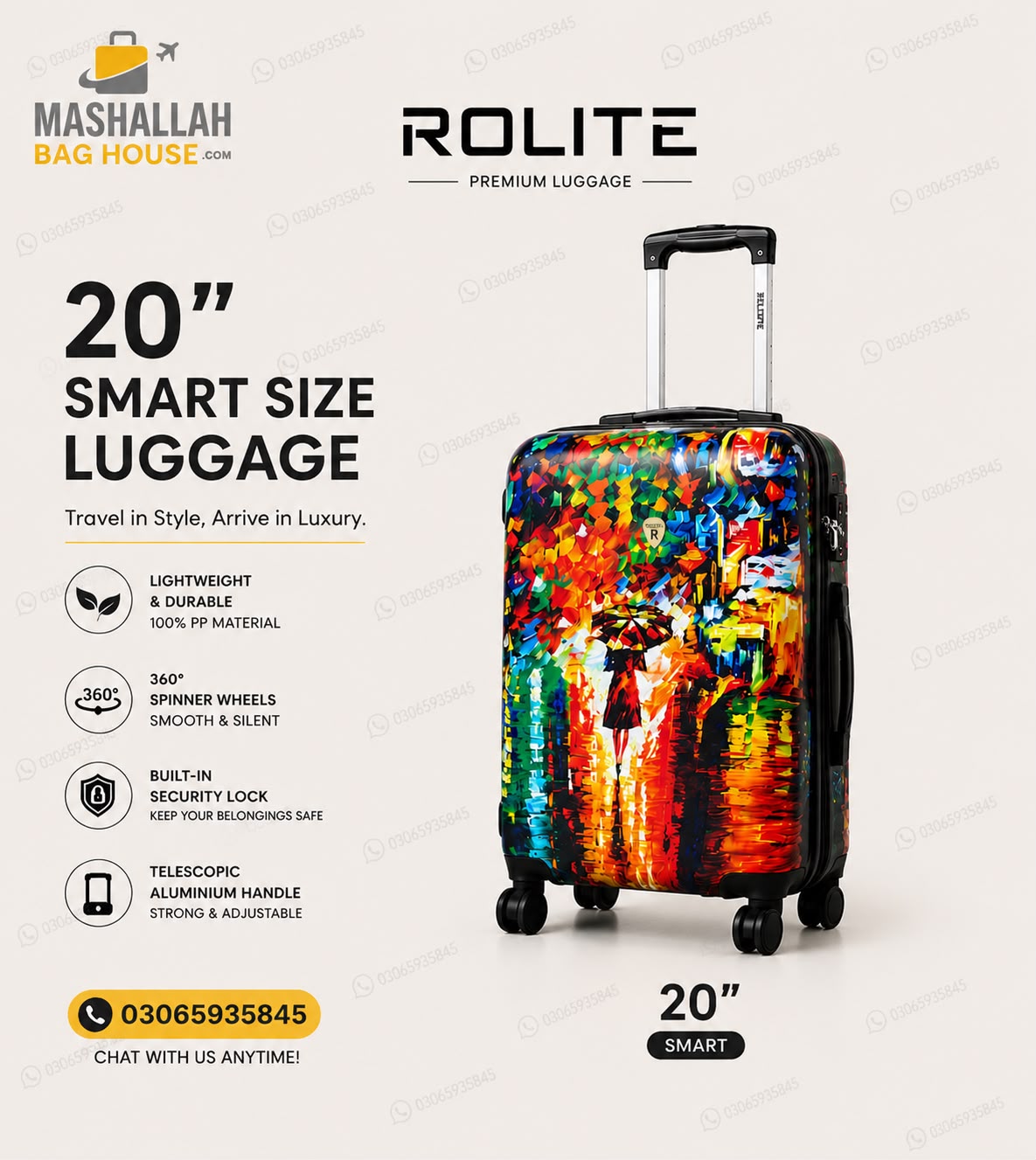 Rolite 3 Piece Printed Hard Shell Luggage Set