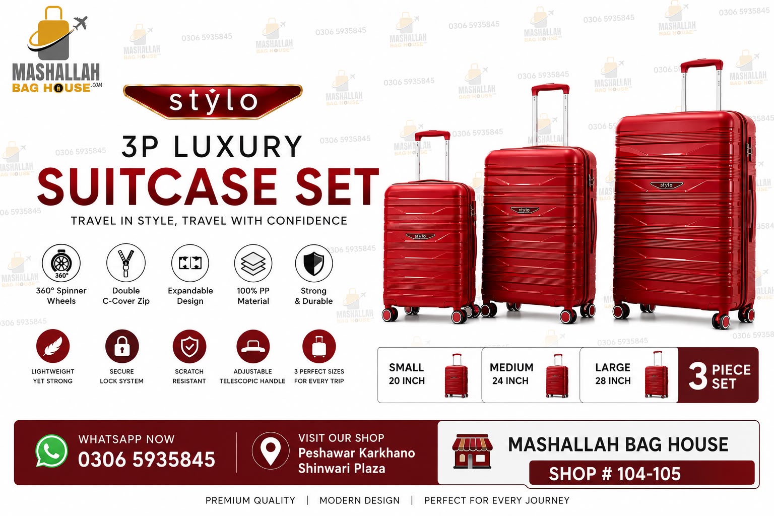 Stylo 3P Luxury Suitcase Set – 3 Piece Hardshell Luggage