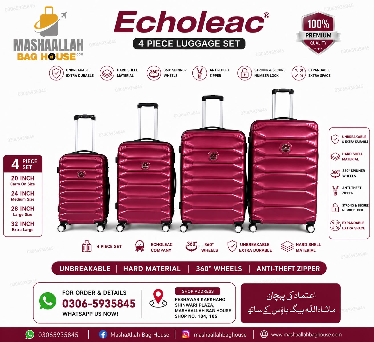 Echoleac Premium 4 Piece Unbreakable Luggage Set