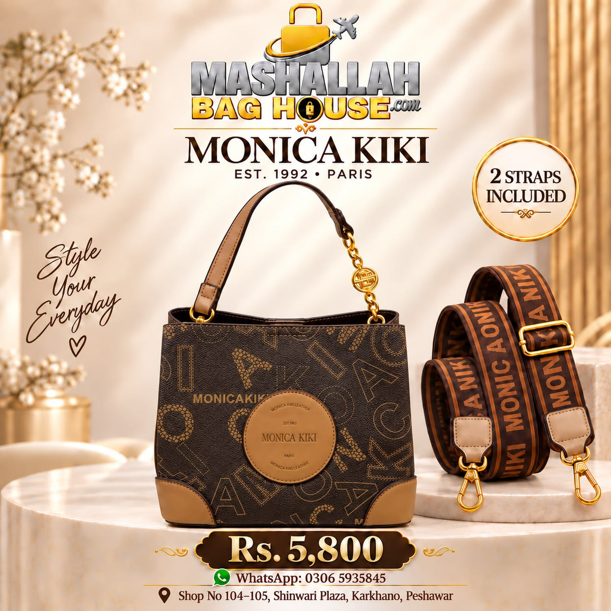 Monica Kiki Ladies Shoulder Bag - 2 Strap Handbag