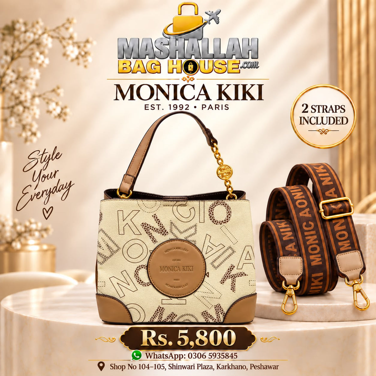 Monica Kiki Ladies Shoulder Bag - 2 Strap Handbag