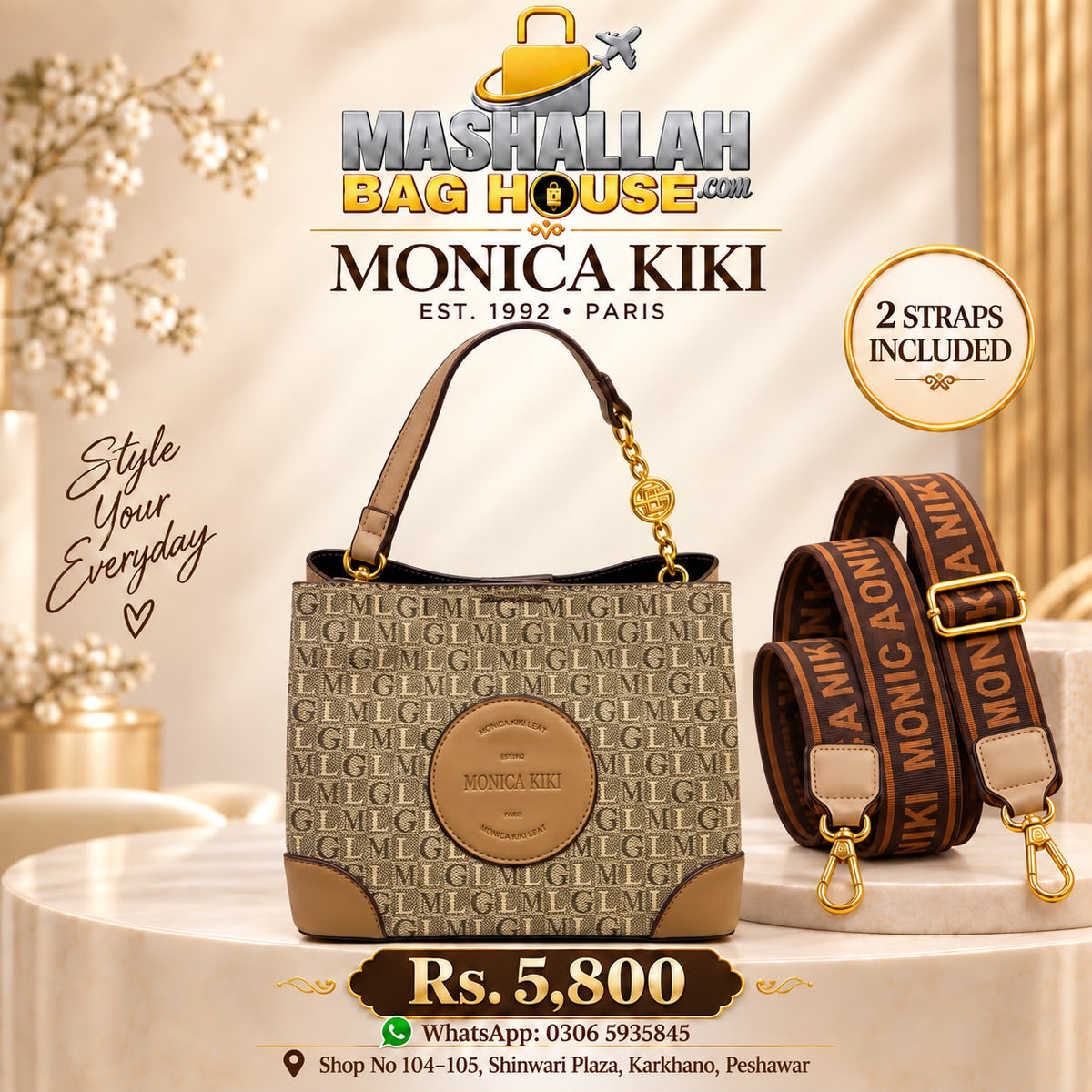 Monica Kiki Ladies Shoulder Bag - 2 Strap Handbag