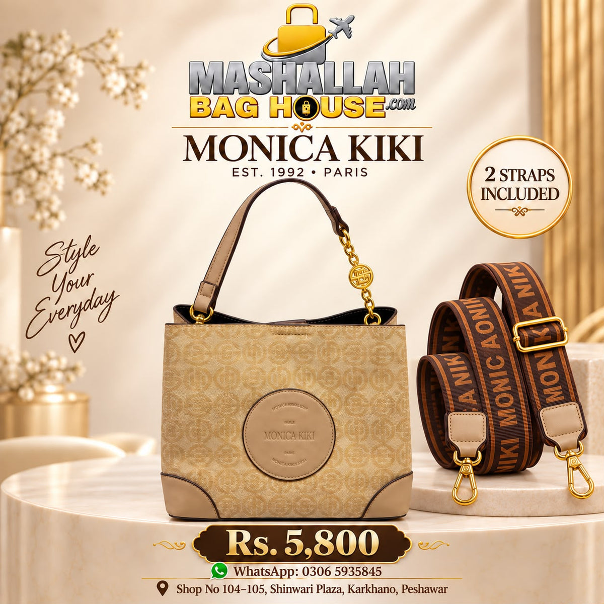 Monica Kiki Ladies Shoulder Bag - 2 Strap Handbag