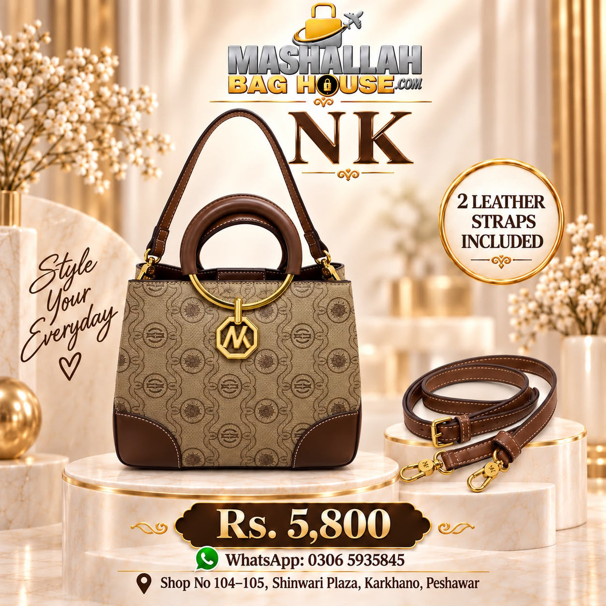 NK Premium Ladies Handbag with 2 Leather Straps