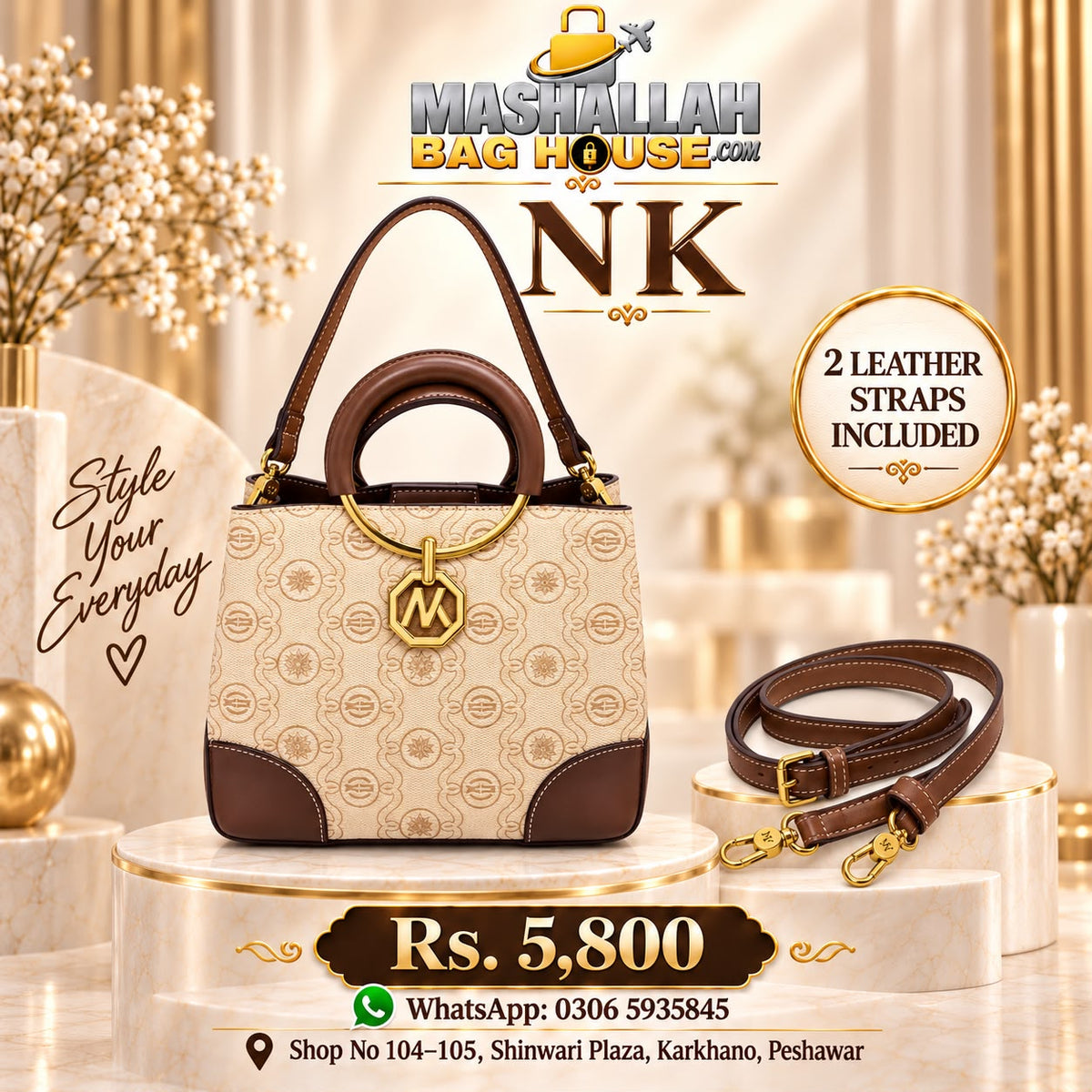 NK Premium Ladies Handbag with 2 Leather Straps