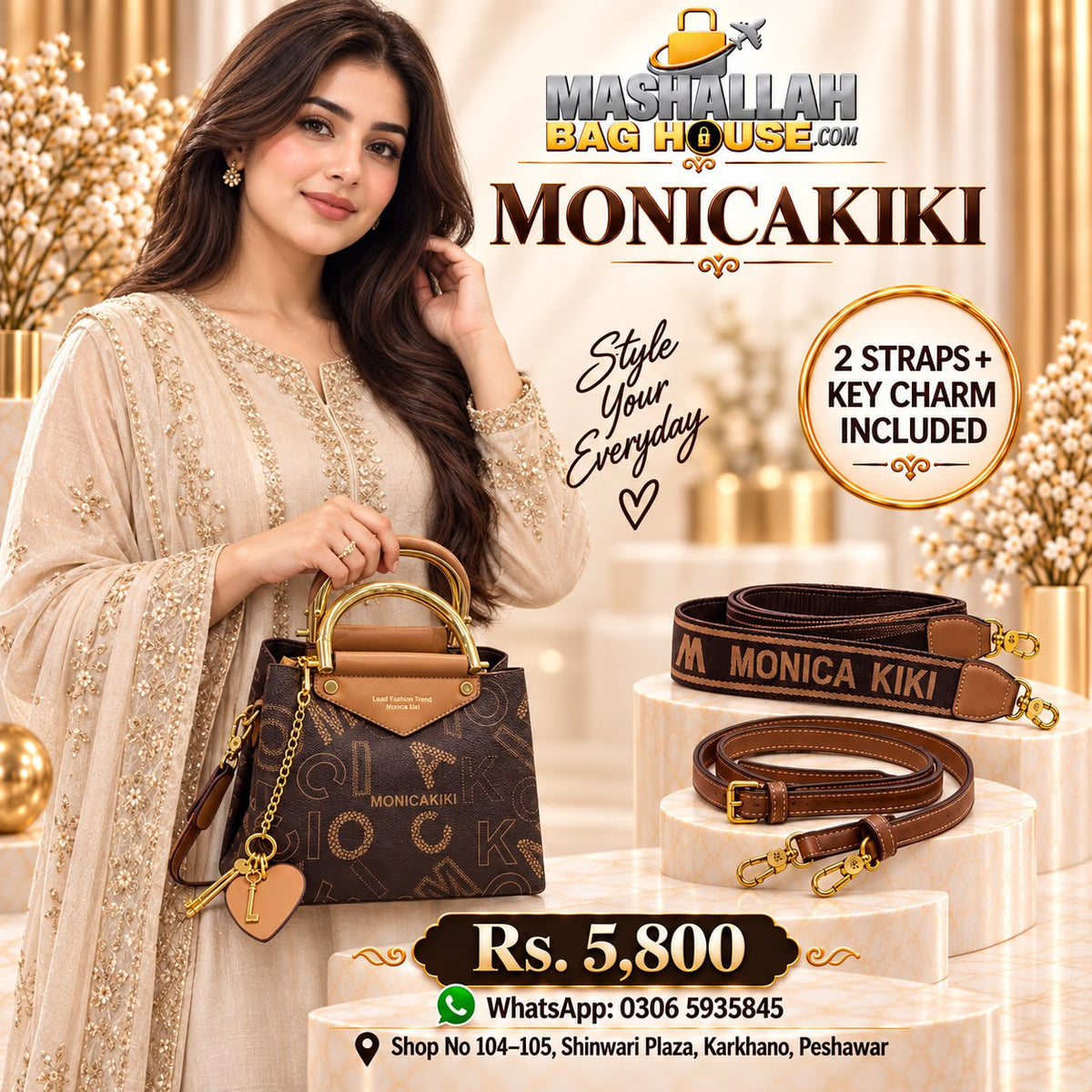 Monica Kiki Ladies Handbag – 2 Straps & Key Charm