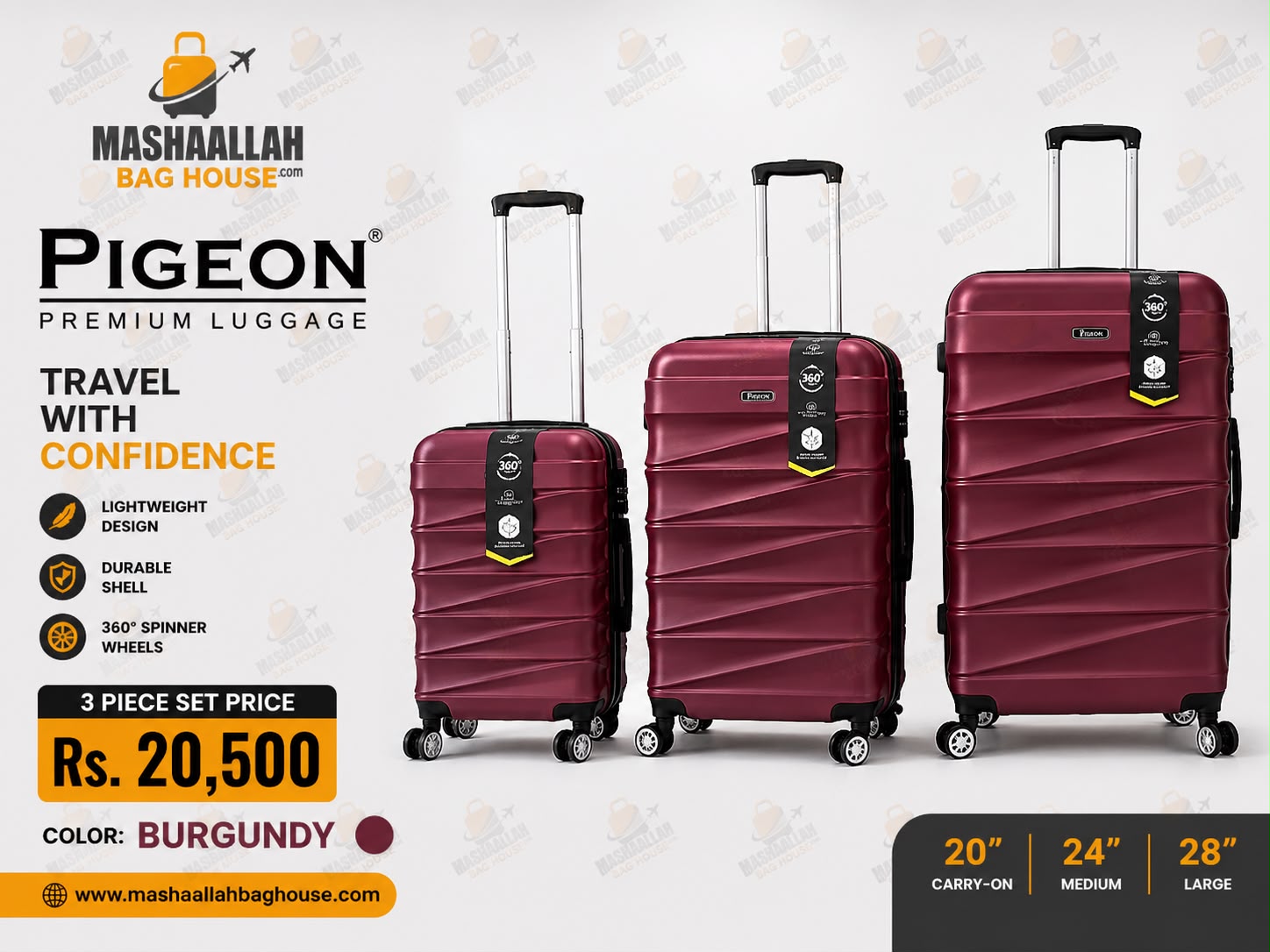 Lightweight Hard Shell Pigeon Prestige™ 3-Piece Luggage